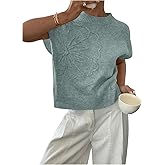 SOLY HUX Women's Short Sleeve Sweater 3D Floral Sweaters Pullover Tank Tops Knit Vest Trendy Fashion Clothing