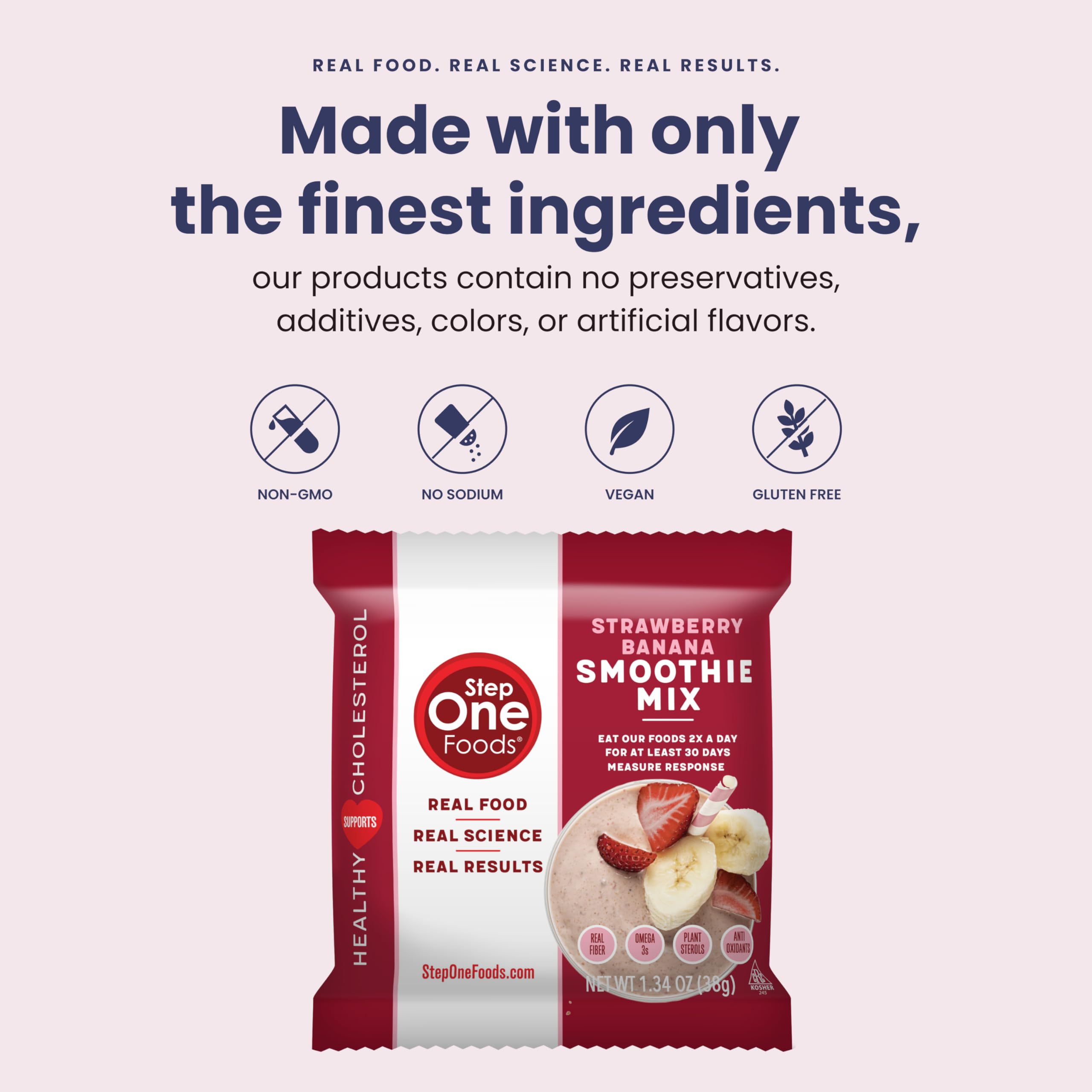Step One Foods Strawberry Banana Smoothie Mix, Heart Healthy Snack Plant Sterols, Omega 3's and Dietary Fiber Gluten Free Vegan Non-GMO, Individual Packs (12 Pack)