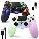 ISHAKO 2Pack Controller for PS4, Wireless Game Controller for PlayStation 4/PC Windows/PS3, Control 2Pack with Adjustable RGB Light/1000mAh Battery, Double Vibration- White & Black