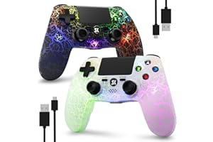 ISHAKO 2Pack Controller for PS4, Wireless Game Controller for PlayStation 4/PC Windows/PS3, Control 2Pack with Adjustable RGB Light/1000mAh Battery, Double Vibration- White & Black