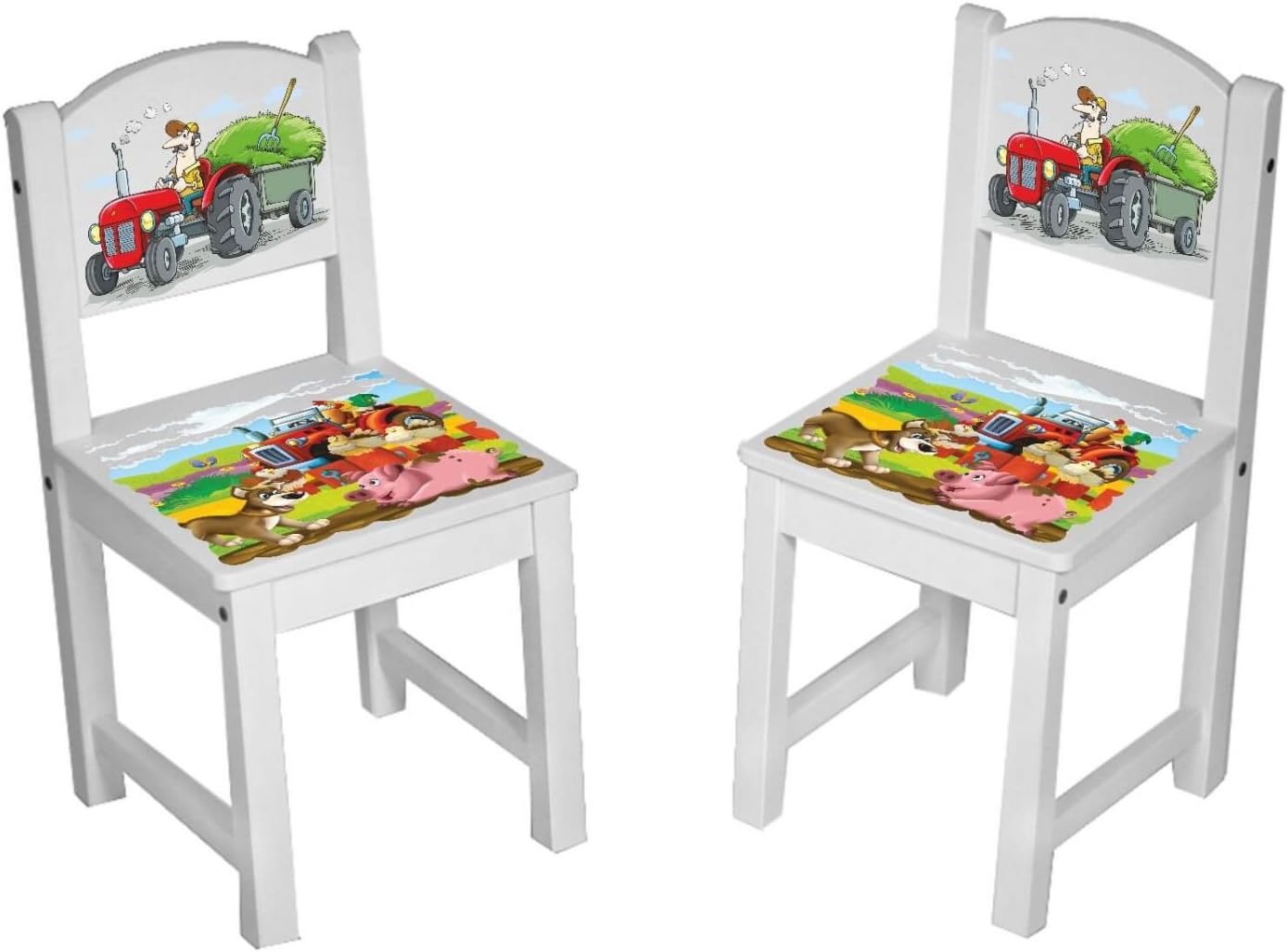 Kinderstuhl Kindertisch Kindermöbel massiv Holz weiß mit Motiv Größe 2