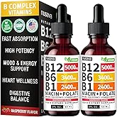 (2 Pack) Vitamin B12 and B6 Liquid Drops, B12 Sublingual Vitamin B Complex - B 12 Vitamin 5000mcg - B12 Methylcobalamin for Energy, Brain, and Heart Support with 27,200 mcg, Raspberry, 80 Servings