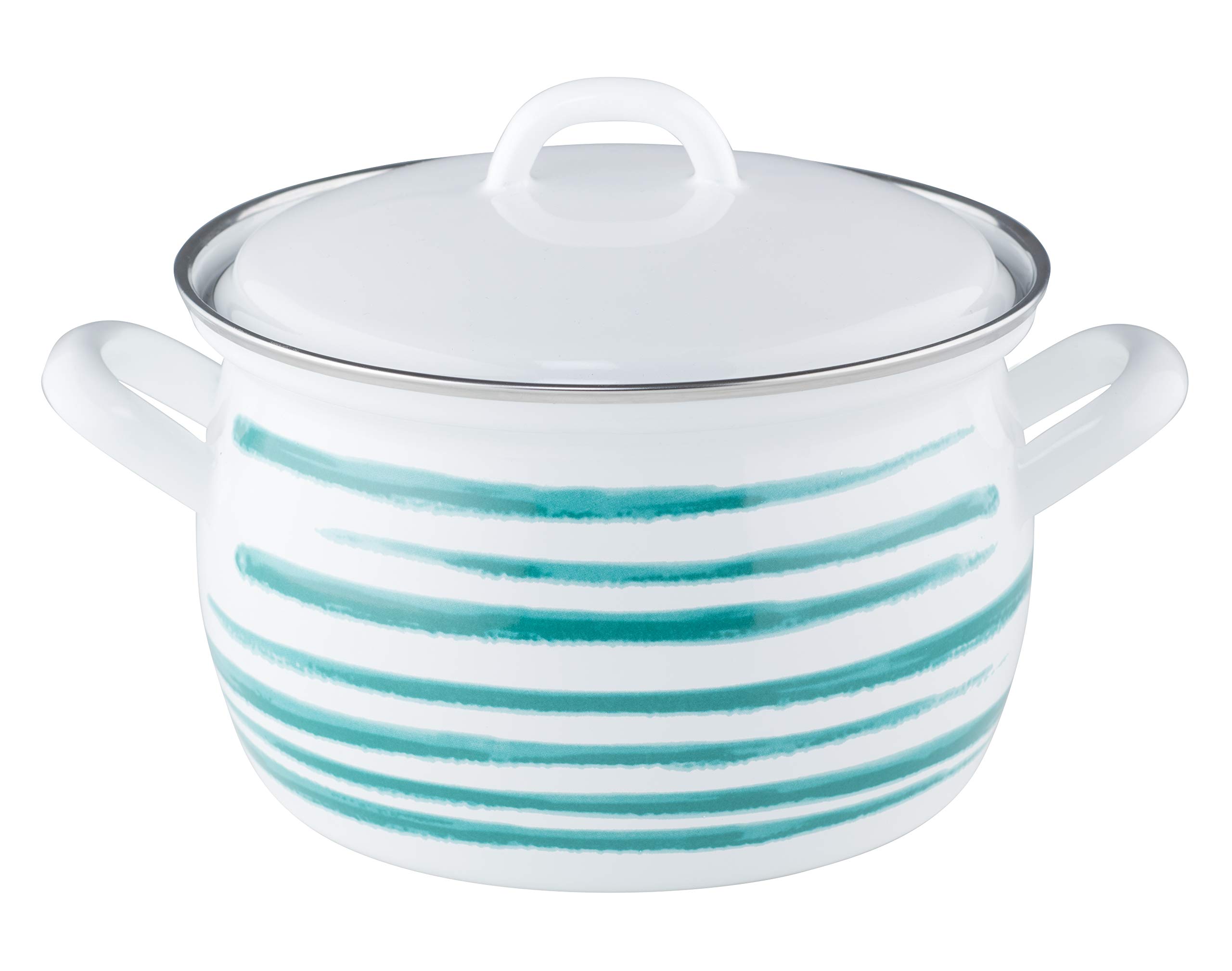RIESS 0164-048 Casserole Pot with Lid Diameter 16 cm Capacity 1.5 Litres Country Design Green Flamed