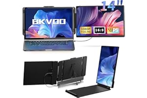 BKVOO Laptop Screen Extender Travel Monitor - 14" Dual Portable Monitor IPS FHD 1080P Travel Work Extra Screen Plug n Paly USB-C HDMI Port Compatible with Wins Mac Chrome Dex Fits 13-17" Laptops