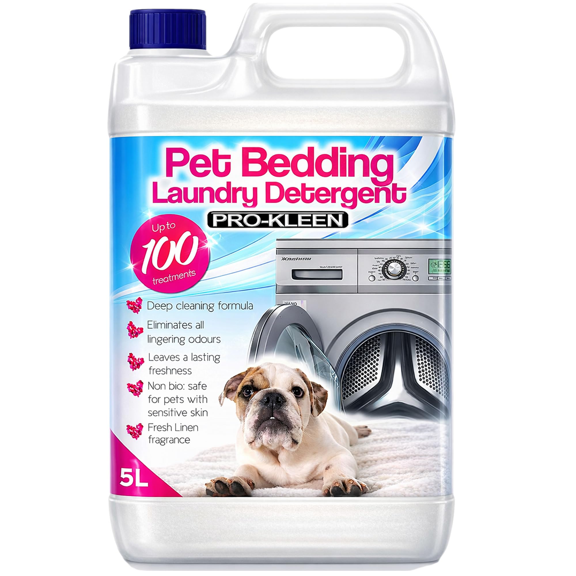 Pro-Kleen Pet Bedding Laundry Washing Detergent - Fresh Linen (5L) - Non-bio, Safe for Dogs with Sensitive Skin, Leaves a Lasting Freshness & Eliminates All Odours