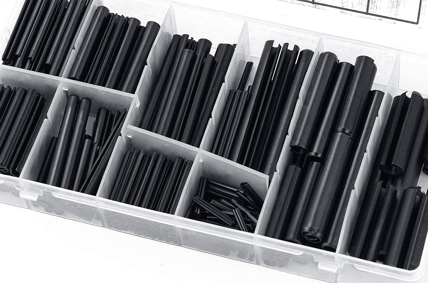 Slotted Spring Pin Roll Pins Assortment Set Steel Split Spring Dowel Tension Roll Pins Metal Hardware Assortment Kit Hollow Spring Pins Mixed Sizes Black 450pcs - Image 3