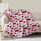 Cherries Blanket Gifts for Women Girls Mom Kids Adults Teen Birthday Christmas Valentine Present Pink Cherry Fruit Theme Decor Home Bedroom Living Room Sofa Couch Soft Cozy Plush Fleece Throw 60"x50"