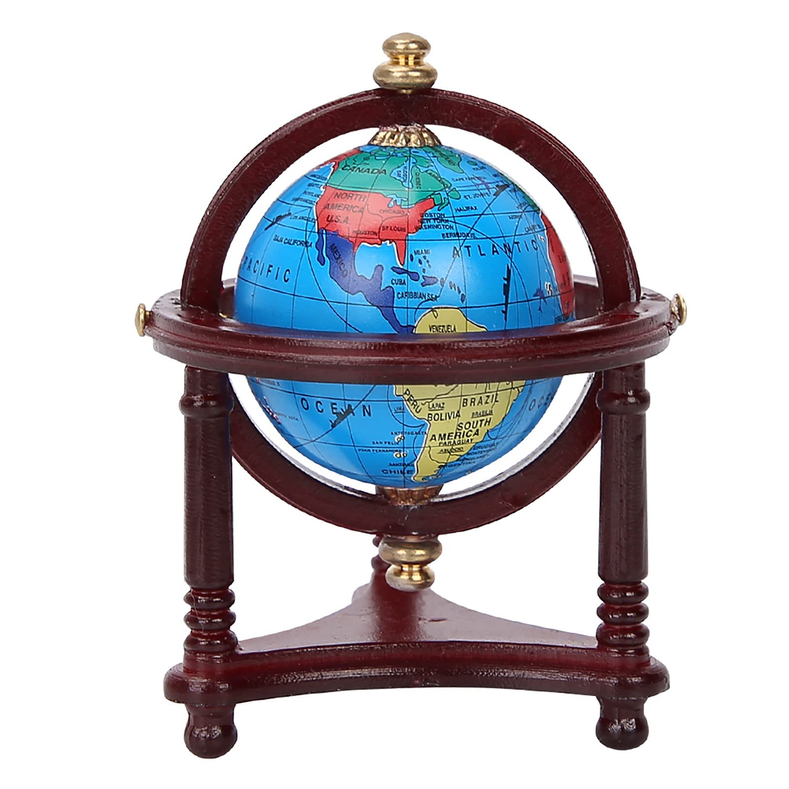 Dolls House Mini Globe, Rotatable Mini Globe With Stand Dollhouse Accessories Study Living Room Decoration for 1/12 Scale Doll(Rose Wood)