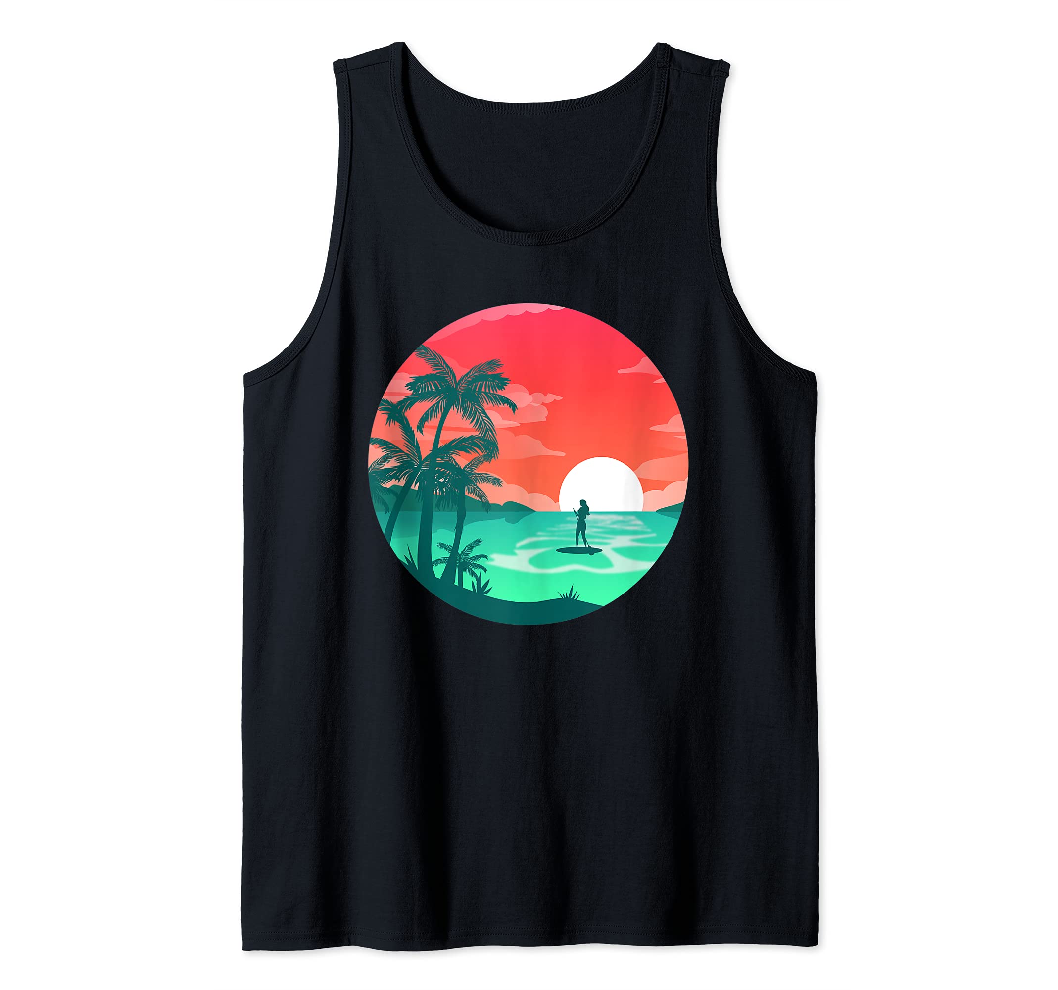 Palm Trees Beach Stand Up Paddleboarding Sunset Tropical SUP Tank Top