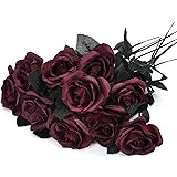 Artflower 10 Pack Artificial Silk Roses Bouquet Wine Red Silk Rose Flowers Lifelike Fake Rose Artificial Roses Flowers Long S
