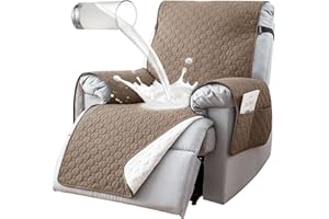 TOVVRE 100% Waterproof Recliner Chair Covers That Stay in Place, Non Slip Recliner Cover with 5 Pockets, Elastic Straps, Washable Reclining Chair Protector for Kids, Pets, Dogs, Khaki
