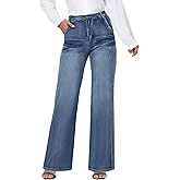 Simlakey Women Wide Leg Jeans High Waist Baggy Denim Pants Distressed Washed Casual Loose Jeans Boyfriend Streetwear Trousers