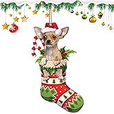 Chihuahua Dog Christmas Ornaments, Brown Chihuahua Xmas Sock Ornament, Christmas Decoration 2024 for Pet Lovers, Dogs Mom, Dogs Dad, Pet Lovers (Brown Chihuahua)