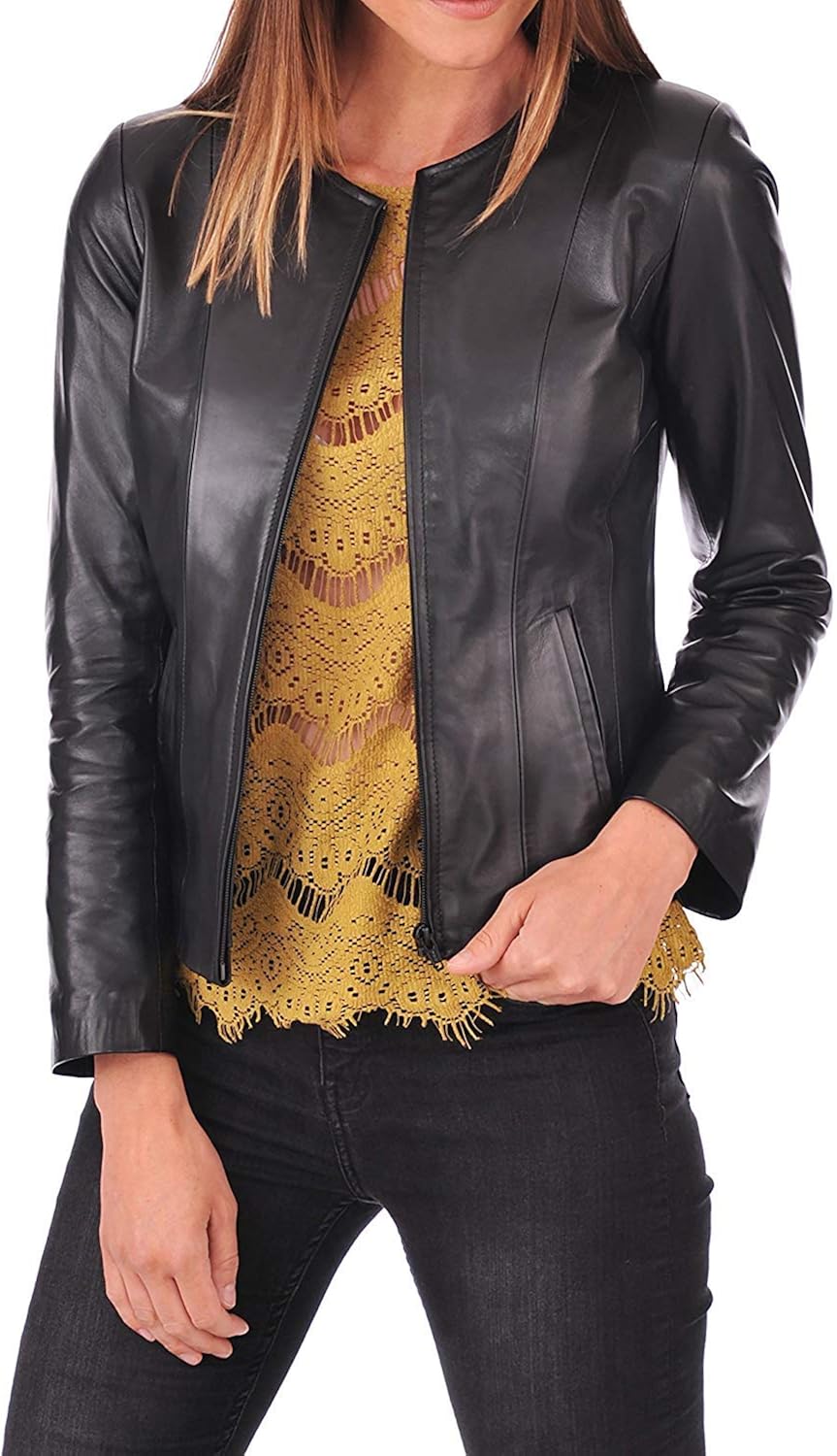 collarless leather jacket womens