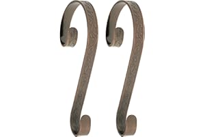 Haute Decor Stocking Scrolls® Stocking Hanger - 2 Pack Holly Embossed (Oil-Rubbed Bronze) - Christmas Stocking Hanger Hook for Various Mantel Sizes, Even Large