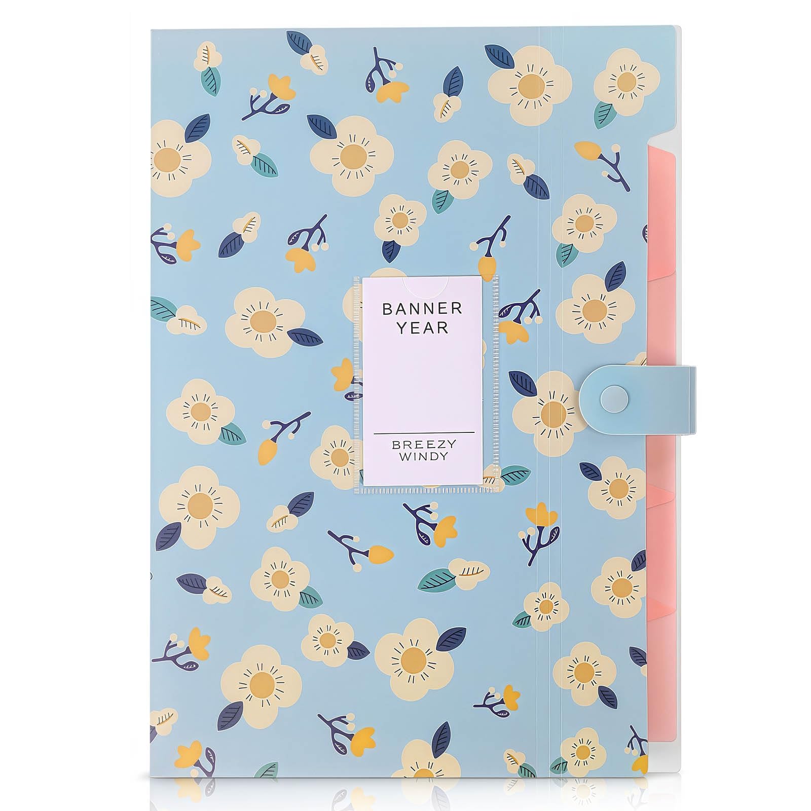 Expanding File Folders Letter Size (A4), Expandable with 5 Compartments Document Organizer, Waterproof, Flexible, and Light, Bellows Sorter, Flower, Blue โ image 1