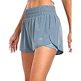 Haimont Women's Running Shorts 2 in 1 High Waisted Athletic Shorts with Drawstring Pockets 3" Compression Liner Shorts