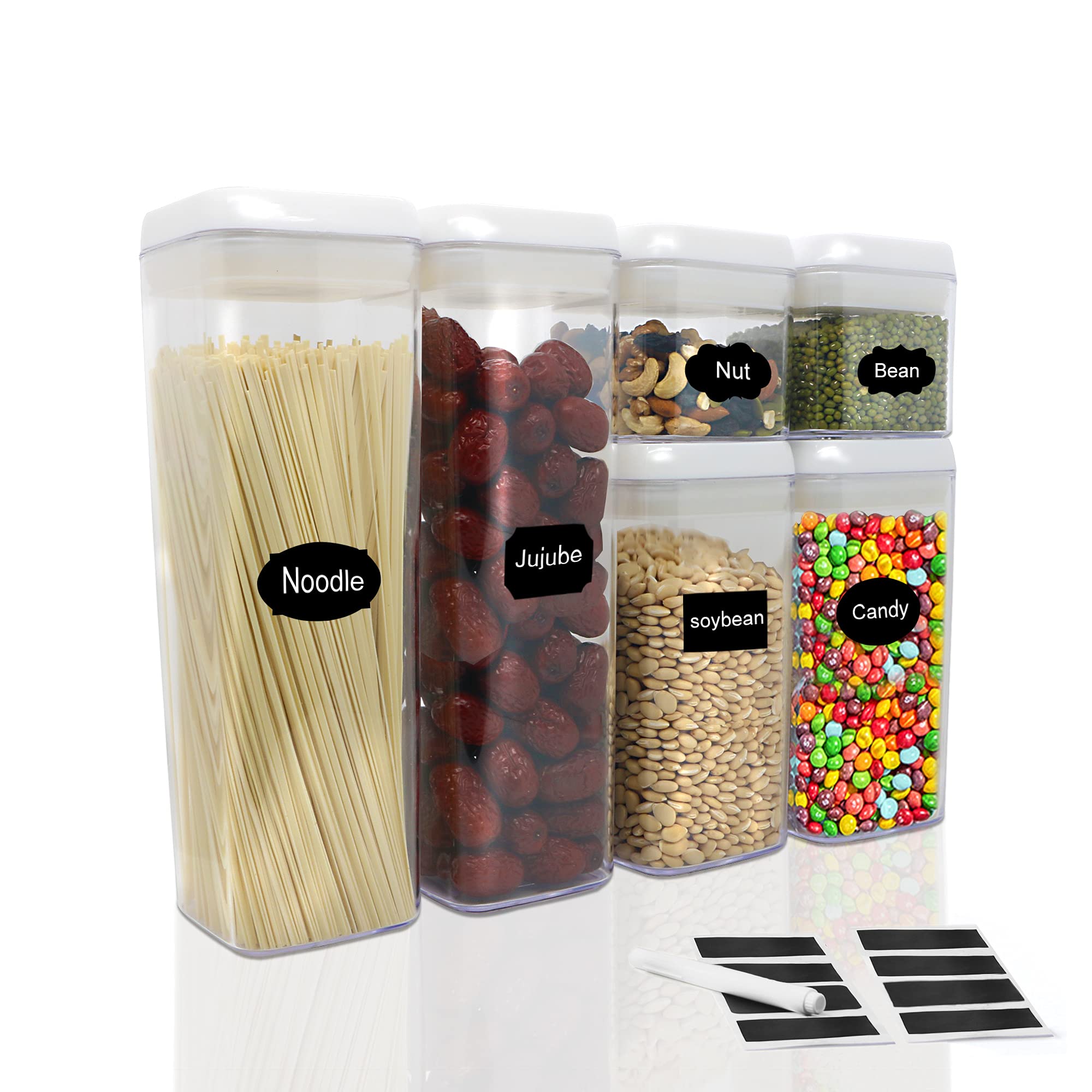 FurnitureXtra Stackable Kitchen Food Storage for Cupboards and Pantries - Clear Plastic Containers with Lids BPA Free Comes with Labels and Markers(Set of 6)