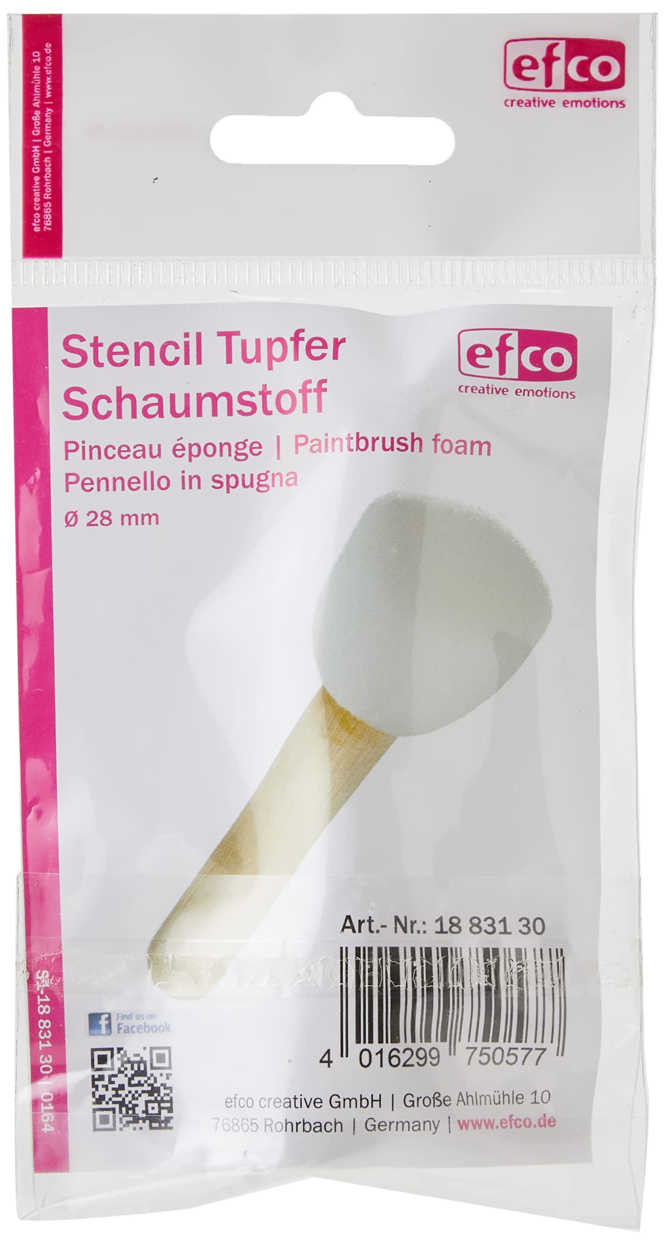 EFCO Paintbrush foam ø 28 mm 1 pcs. white, Acrylic, 26 x 7.5 x 1 cm