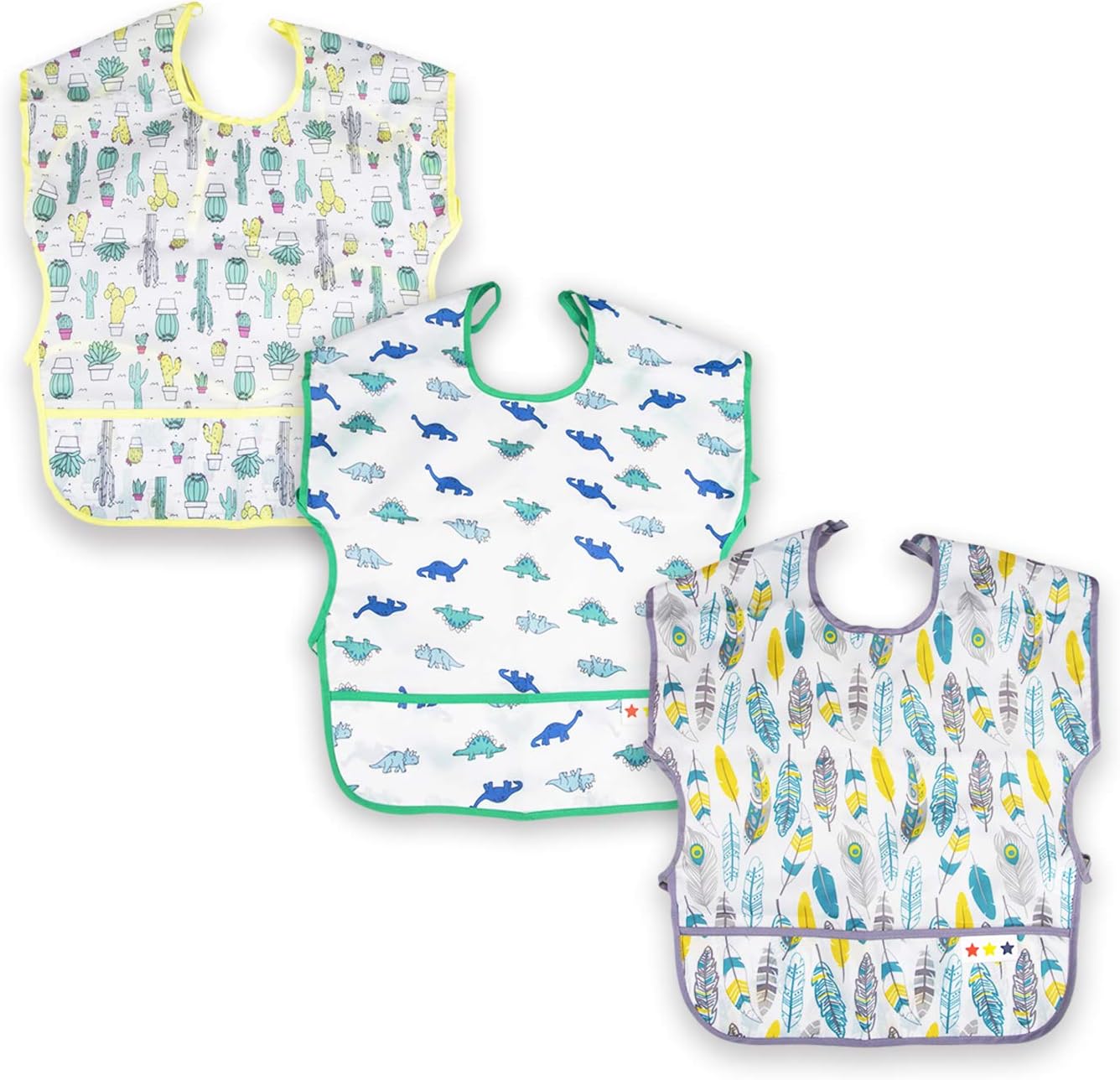3 Pcs Waterproof Bibs with Crumb Catcher for Baby|Stain and Odor Resistant Waterproof Protection for Messy Eaters | Bibs with Food Catcher and Adjustable Closure - Pack of 3 | 12-36 Months