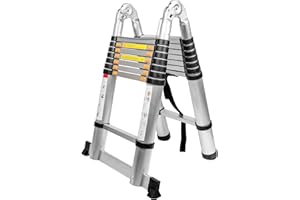 BEETRO 16.5ft Aluminum Telescoping Ladder, A Type Portable Telescopic Extension Ladder with Balance Rod Non-Slip Cap for Outdoor Working Household Use, 330lb Capacity