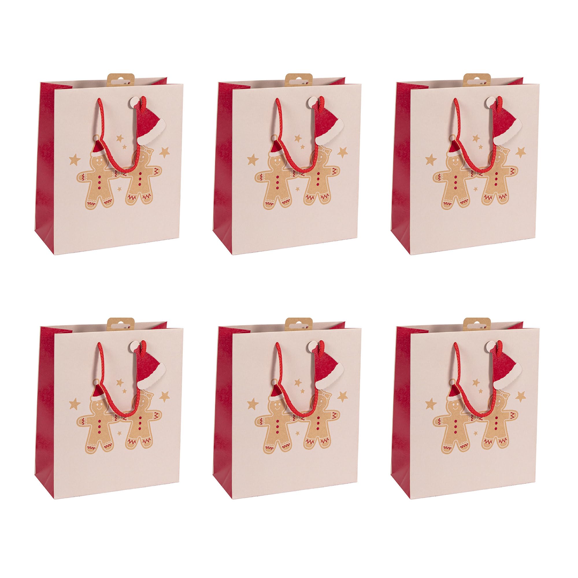 Clairefontaine X-30900-3Cpack - A Pack of 6 Kraft Gift Bags- Medium Size - 21,5x10,2x25,3cm - 210g - Motif: Gingerbread, White on Kraft- Ideal for Books, Games