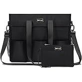 TOPDesign Utility Water Resistant Tote Bag with 22 Pockets, Top Zipper Closure & Thick Bottom Support, for Working Women