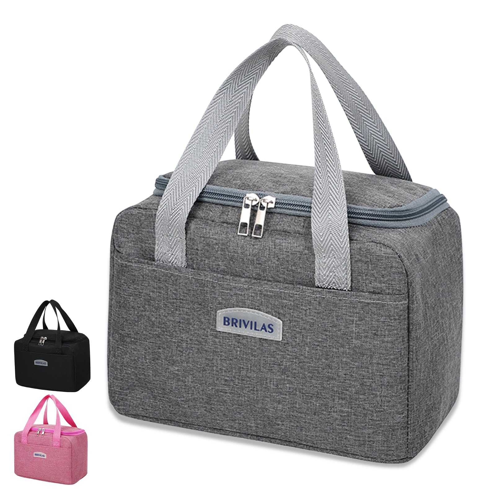 Binoster Insulated Lunch Bag Tote Bag for Women Wide Open Insulated Cooler Bag Water-Resistant Thermal Leak-Proof Lunch Organizer for Men Girls Outdoor Picnic Work (GreySquare)
