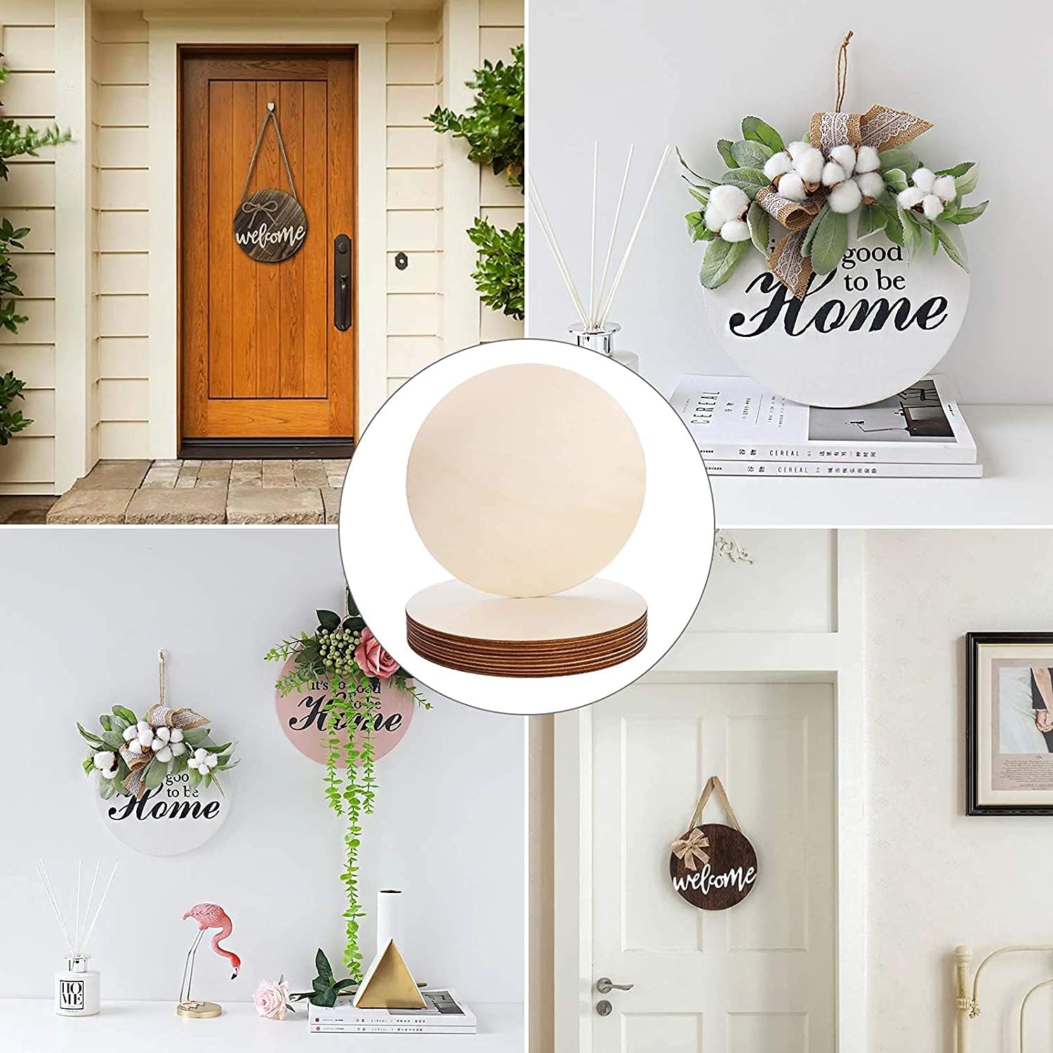 12Pcs 12 Inch Wood Circles for Crafts, Unfinished Blank Wooden Rounds Slice Wooden Cutouts for DIY Crafts, Door Hanger, Sign, Wood Buring, Painting, Christmas Décor : Kitchen & Dining