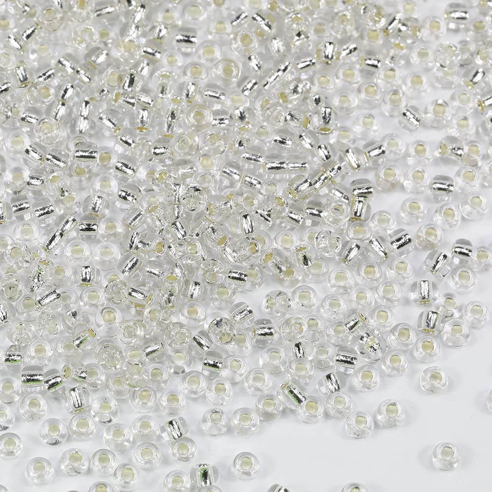 Bala&Fillic Clear Silver Lined Color 3mm Seed Beads About 3600pcs/100 Grams in Bag, 8/0 Glass Beads for Making Bracelet Necklace Earring (Clear Silver Lined)