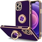 Hython for iPhone 12 Pro Case with Ring Stand, 360&deg; Rotatable Ring Holder Magnetic Kickstand, Plating Rose Gold Soft TPU Bumper Camera Protection Shockproof Protective Phone Cases Cover, Dark Purple