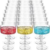 Jingmore 24 Pcs Ribbed Martini Glasses 10 oz Disposable Plastic Vintage Ribbed Coupe Glasses Unbreakable Dessert Parfait Glassware for Wedding Birthday Party Supplies (Clear)