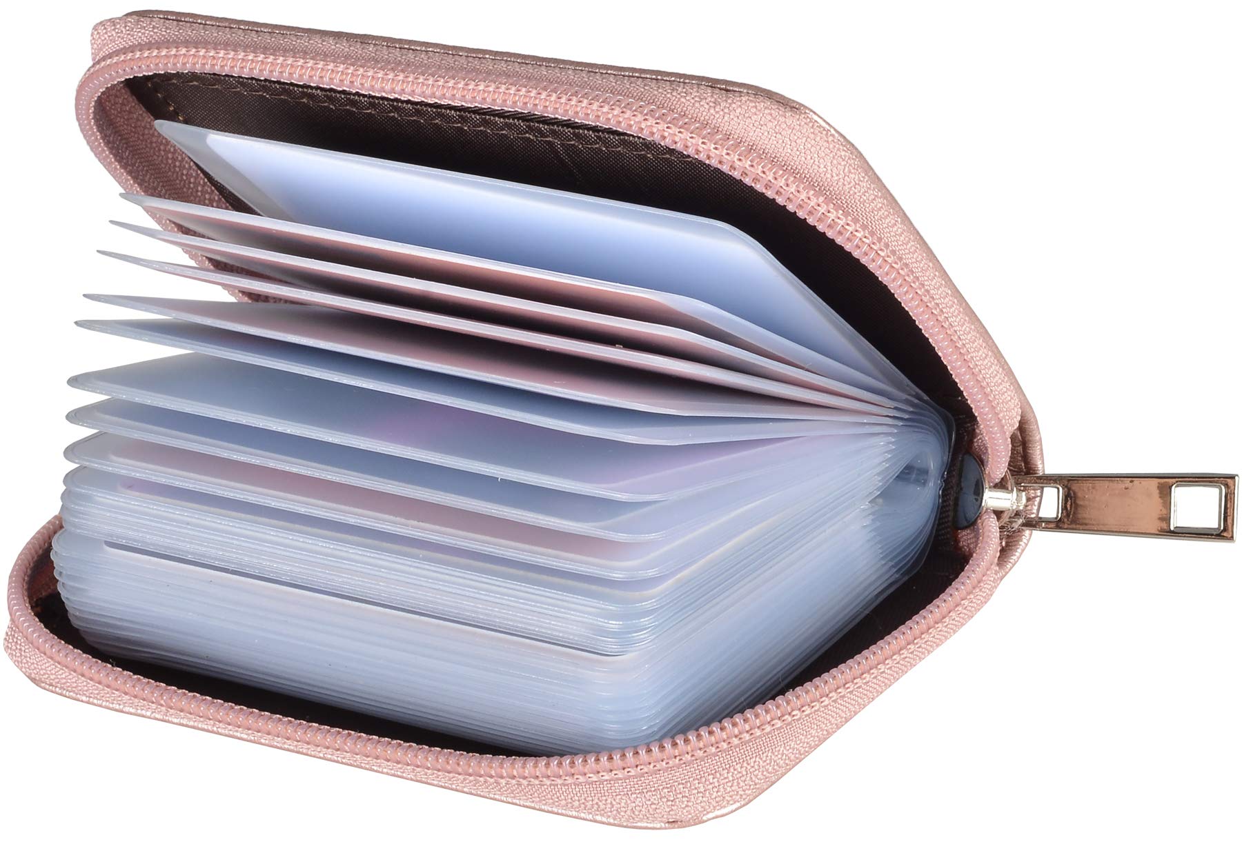 Genuine Leather Credit Card Holder ID Business Card Case Wallet 26 Card Slots (Rosegold)