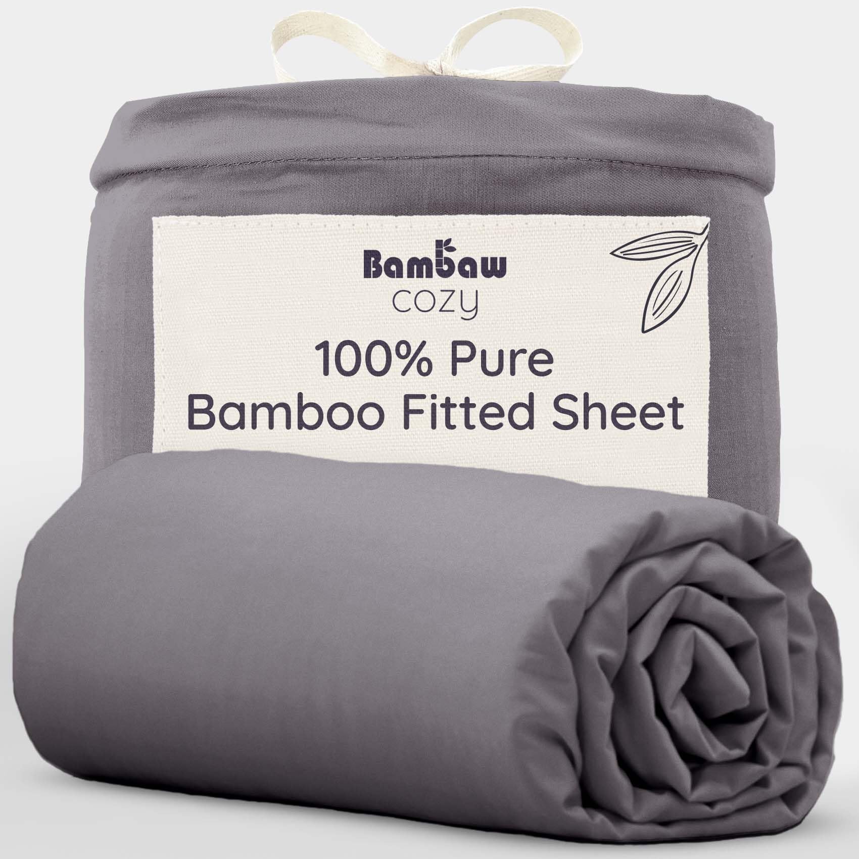 Bambaw Bamboo Fitted Sheet Double 140x200 cm, Deep Pocket 35 cm, Anti Allergy Bed Sheets, 100% Bamboo Bedding, Soft, Breathable & Cooling Bed Sheets Double, Deep Fitted Sheet 140x200 cm (Dark Grey)