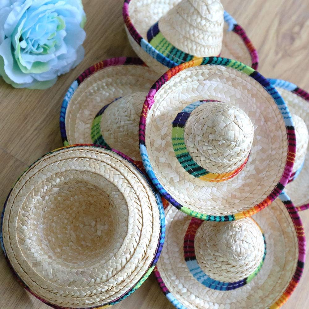 Natural Straw Mini Sombrero Mini Mexican hat,Tabletop Party Supplies,Fiesta Party Birthday Party Decorations Cinco de Mayo Party(Pack of 6): Clothing