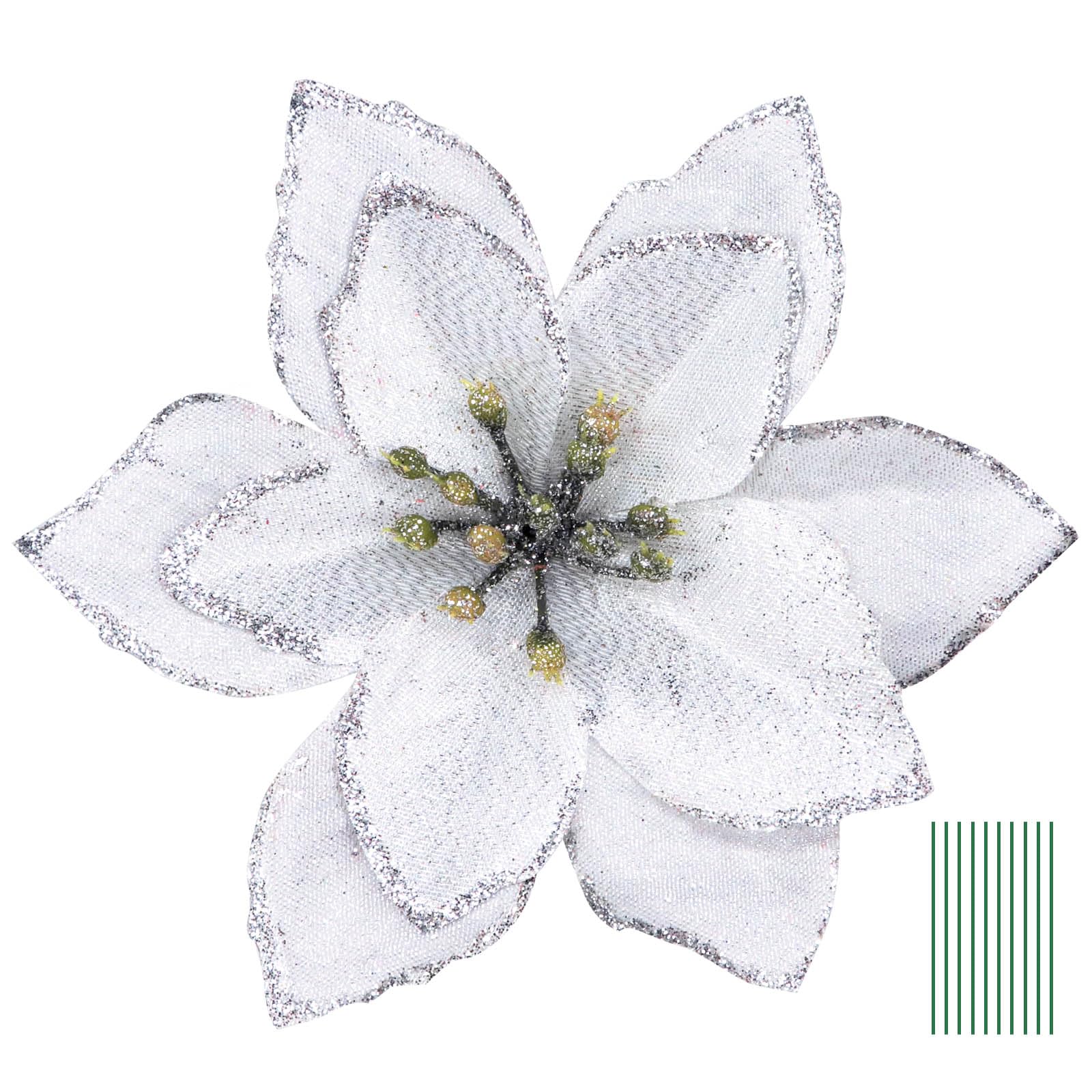 Yueshop 10pcs Christmas Glitter Poinsettia Flowers Ornament Christmas Tree Wreath Decoration Artificial Wreath Flowers for Xmas Tree Ornaments Decor (Silver) — image 1