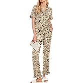 Ekouaer Women's Pajama Sets Ruffle Button Up Pj Sets 2 Piece Short Sleeve Pants Lounge Set with Pockets