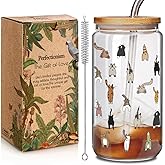 Enanaimg Cute Cat Themed Glass Cup Cat Mom Gifts for Women Crazy Cat's Lady, Small Cats Lover Birthday Gift for Daughter Sister Bestie Best Friend, Funny Glass Cups with Lids and Straw