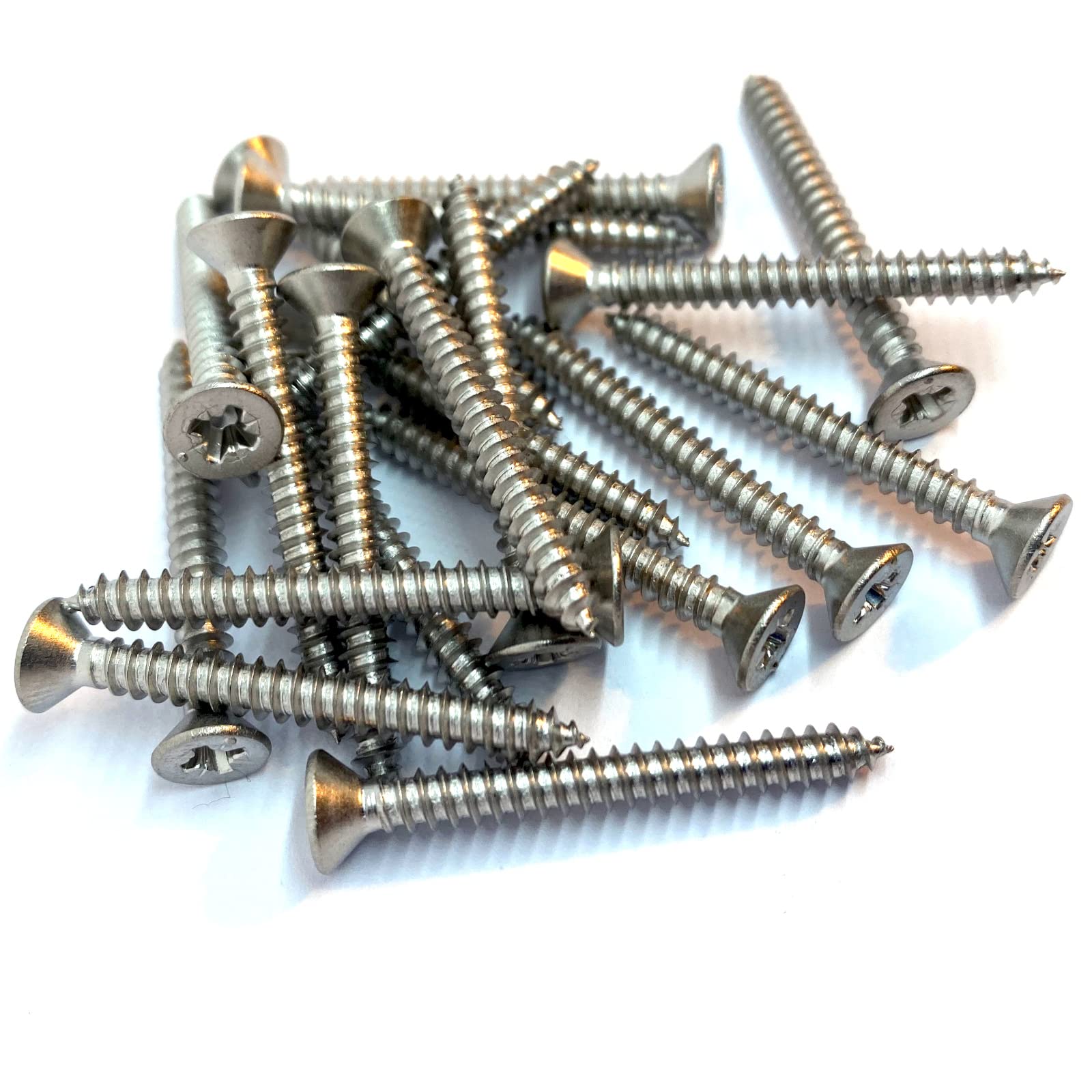 No.8 x 1.1/2" (4.2mm x 38mm) Pozi Countersunk Self-Tapping Screw DIN7982 - A4 (316) Stainless Steel (Pack of 20)