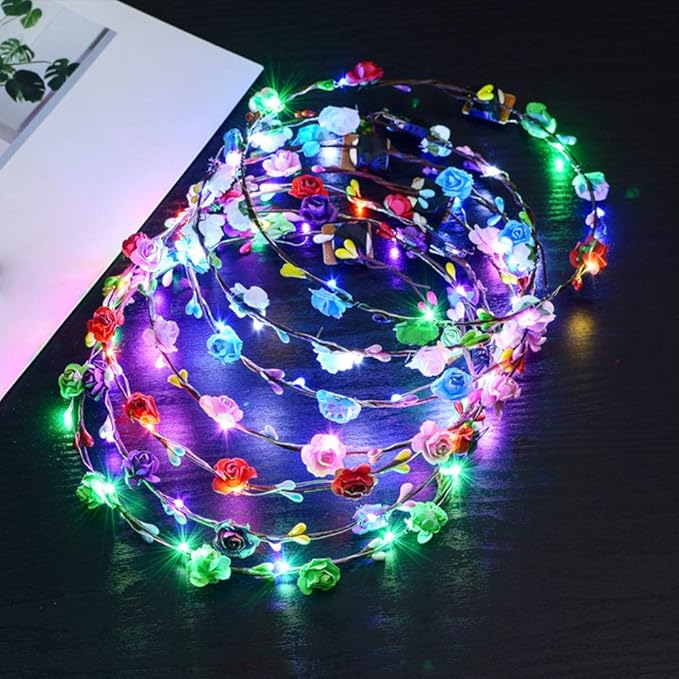 LED Flower Headband, 10 Pack Multicolour Flower Garland Headband Flower