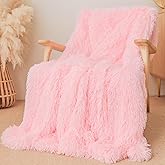 Extra Soft Faux Fur Throw Blanket 50"x60" - Reversible Fluffy Shaggy Double Layer Plush for Couch Sofa Bed, Solid Fuzzy Long Hair Microfiber Comfy Decorative Cozy, Pink