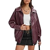 grewley Womens Faux Leather Jacket Motorcycle Bomber Jacket Coats Fall Spring Clothes Oversized Zip Up Winter Coat Outerwear