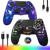 ISHAKO Wireless Controller for PS4, RGB Light,2Pc(Shark Purple &amp; Bat Black) | Gaming Controller with 1000mAh Battery, Double Vibration, 6-Axis Motion Control for PS4/Pro/Slim/PC/Mac