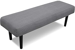 DREAHOTEXTIL Stretch Bench Covers, Bench Seat Covers, Bench Cushions Covers, Printed Bench Seat Protector, Washable Bench Slipcover, Rectangle Bench Covers for Dining Room, Living Room, Kitchen(Leaf grey)