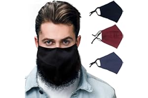 BLU HORN Face Mask from Large to 2XL(X-Large), with nose wire, adjustable loop, breathable (XX-Large, Black/Blue/Maroon (3-Pack))