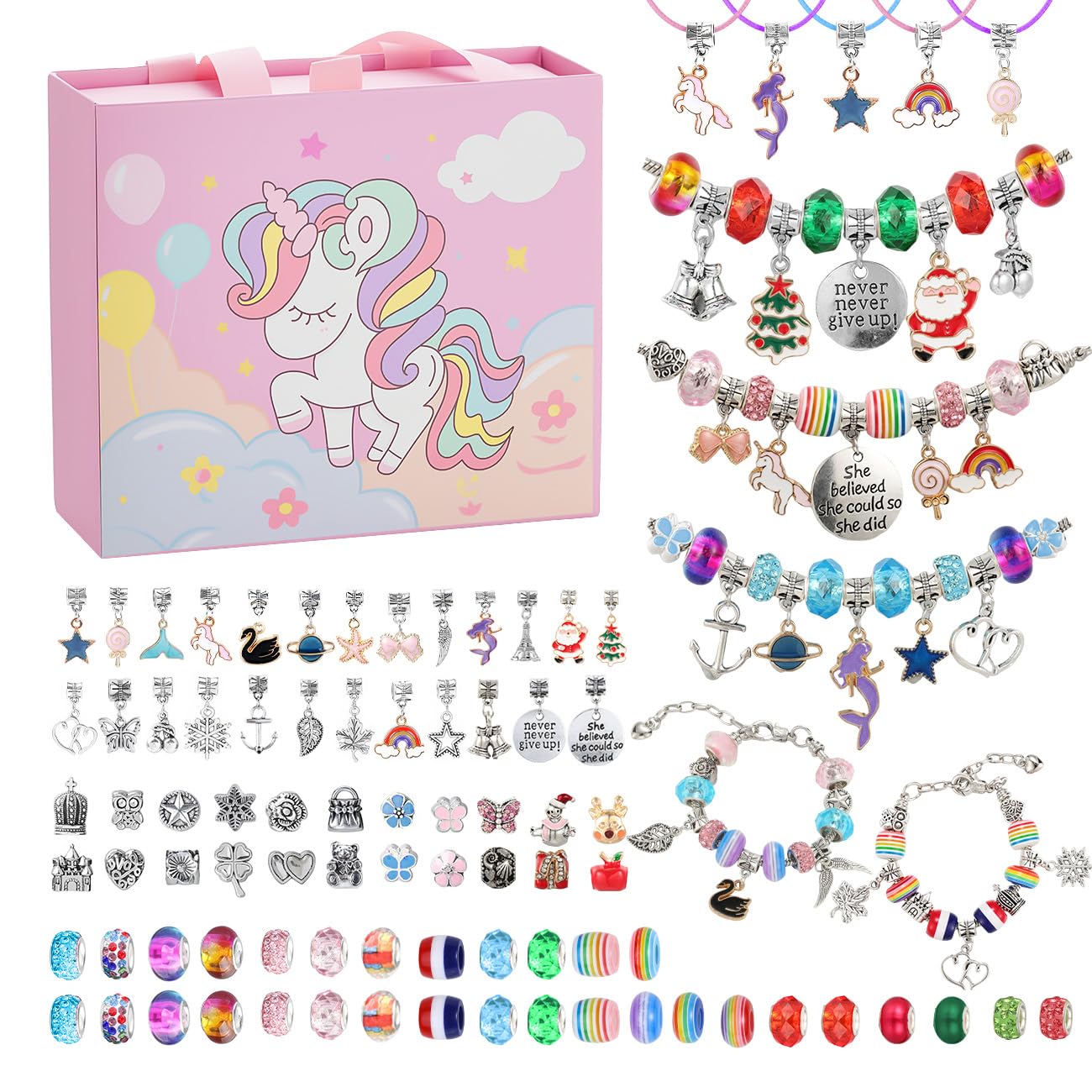 Emibele Charm Bracelet Making Kit, Jewelry Making Kit for Girls Age 8-12, Unicorn/Mermaid DIY Bracelets Crafts Kit for 5 6 7 Girls, Gifts Idea on Birthday Valentines Easter