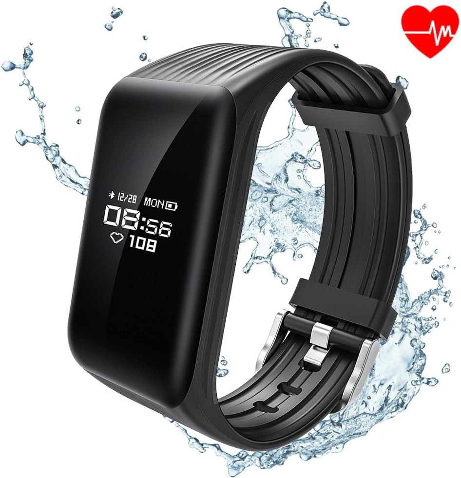 Fitness Activity Tracker with Heart Rate Monitor, Waterproof Fitness Bracelet Exercise Wristband with Sleep Monitor, Step Counter, Calorie, Pedometer Bluetooth Smart Watch for Women Men Kids (Black)