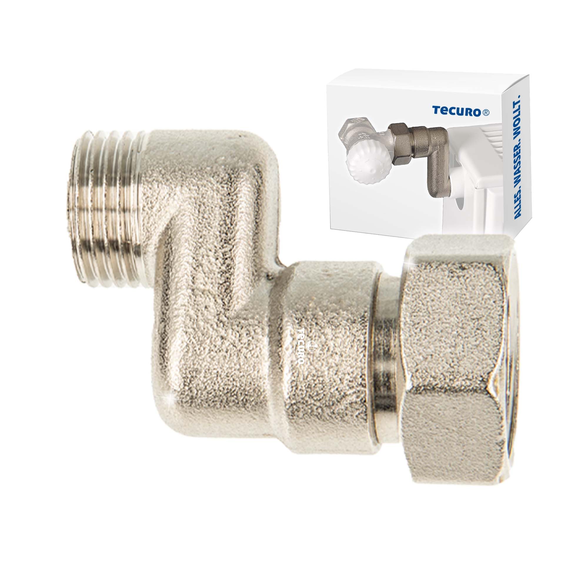 tecuro S-Connection Radiator 20 mm Height Adjustment with Euro Cone, DN 15 (1/2 Inch) Male x DN 20 (3/4 Inch) Union Nut Nickel-Plated Brass, AGS-20