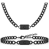 Aospkle 2PCS Initial Letter Cuban Necklace Bracelet, A-Z Letter Pendant Cuban Link Chain for Men Women Jewelry Set for B