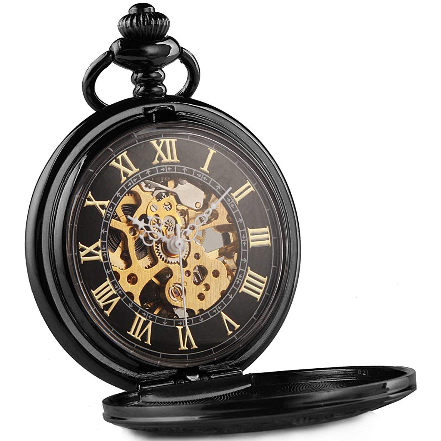 Carrie Hughes Mens Mechanical Pocket Watch Steampunk Baroque Lucky Knot Skeleton with Chain and Box CHPW5